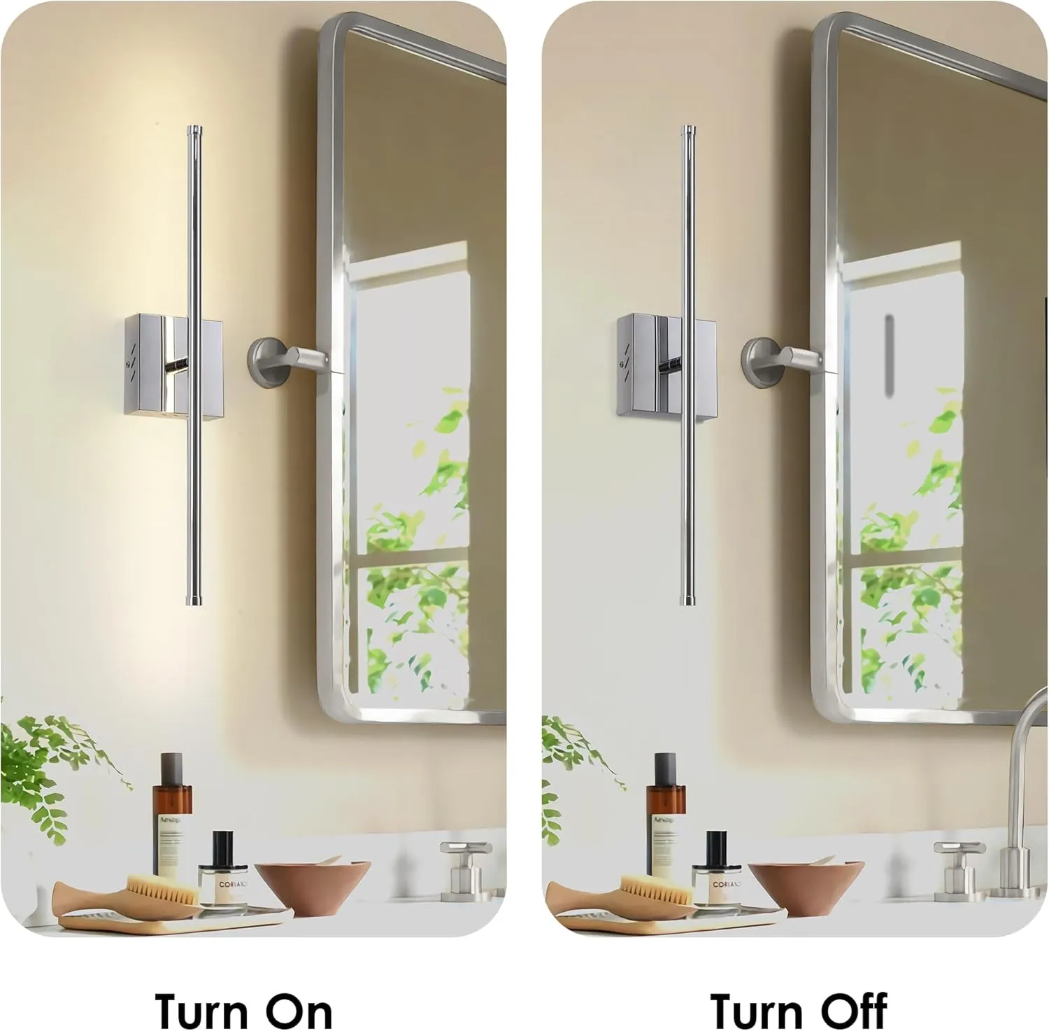 Modern Wall Sconces Set of Two, Dimmable Hardwired Wall Sconces, 350° Rotate, LED Chrome Wall Light Fixtures, 3000K Warm Light Wall Lamp for Bathroom, Living Room, 20.4 Inch (2 Pack)