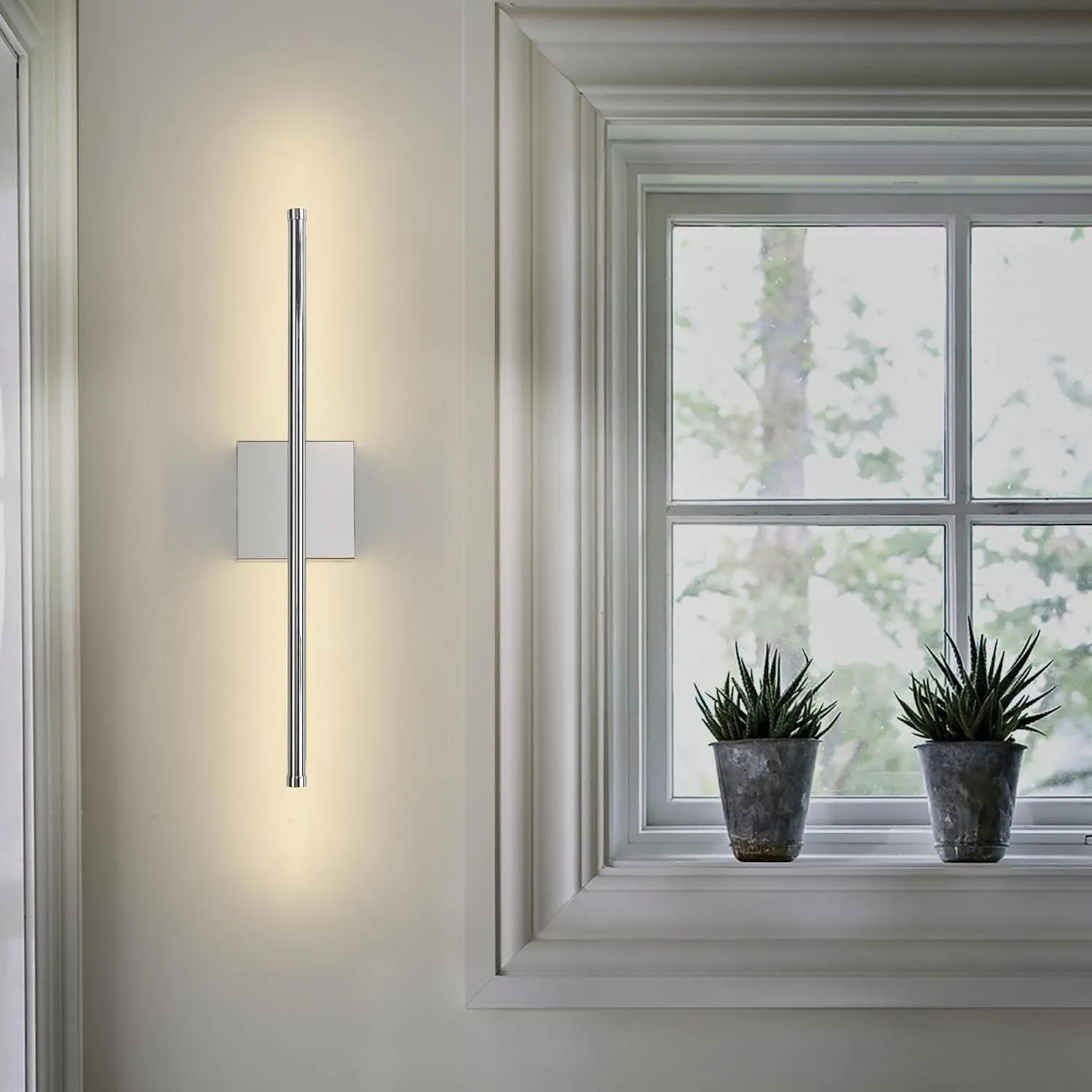 Modern Wall Sconces Set of Two, Dimmable Hardwired Wall Sconces, 350° Rotate, LED Chrome Wall Light Fixtures, 3000K Warm Light Wall Lamp for Bathroom, Living Room, 20.4 Inch (2 Pack)