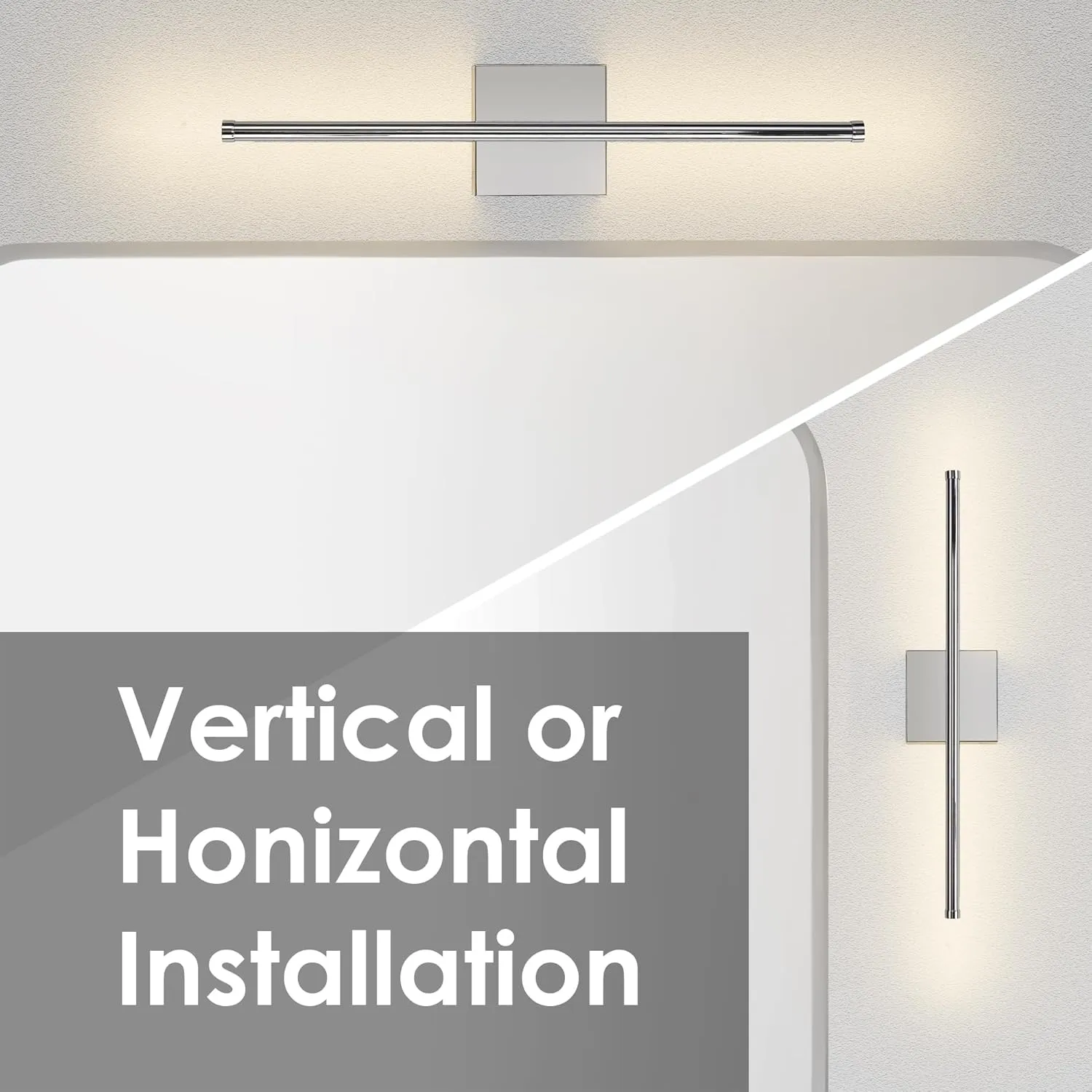 Modern Wall Sconces Set of Two, Dimmable Hardwired Wall Sconces, 350° Rotate, LED Chrome Wall Light Fixtures, 3000K Warm Light Wall Lamp for Bathroom, Living Room, 20.4 Inch (2 Pack)