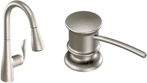 Moen Arbor One-Handle Pulldown Kitchen Faucet Featuring Power Boost and Reflex,Spot Resist Stainless & Deck Mounted Kitchen Soap Dispenser with Above The Sink Refillable Bottle, Spot Resist Stainless