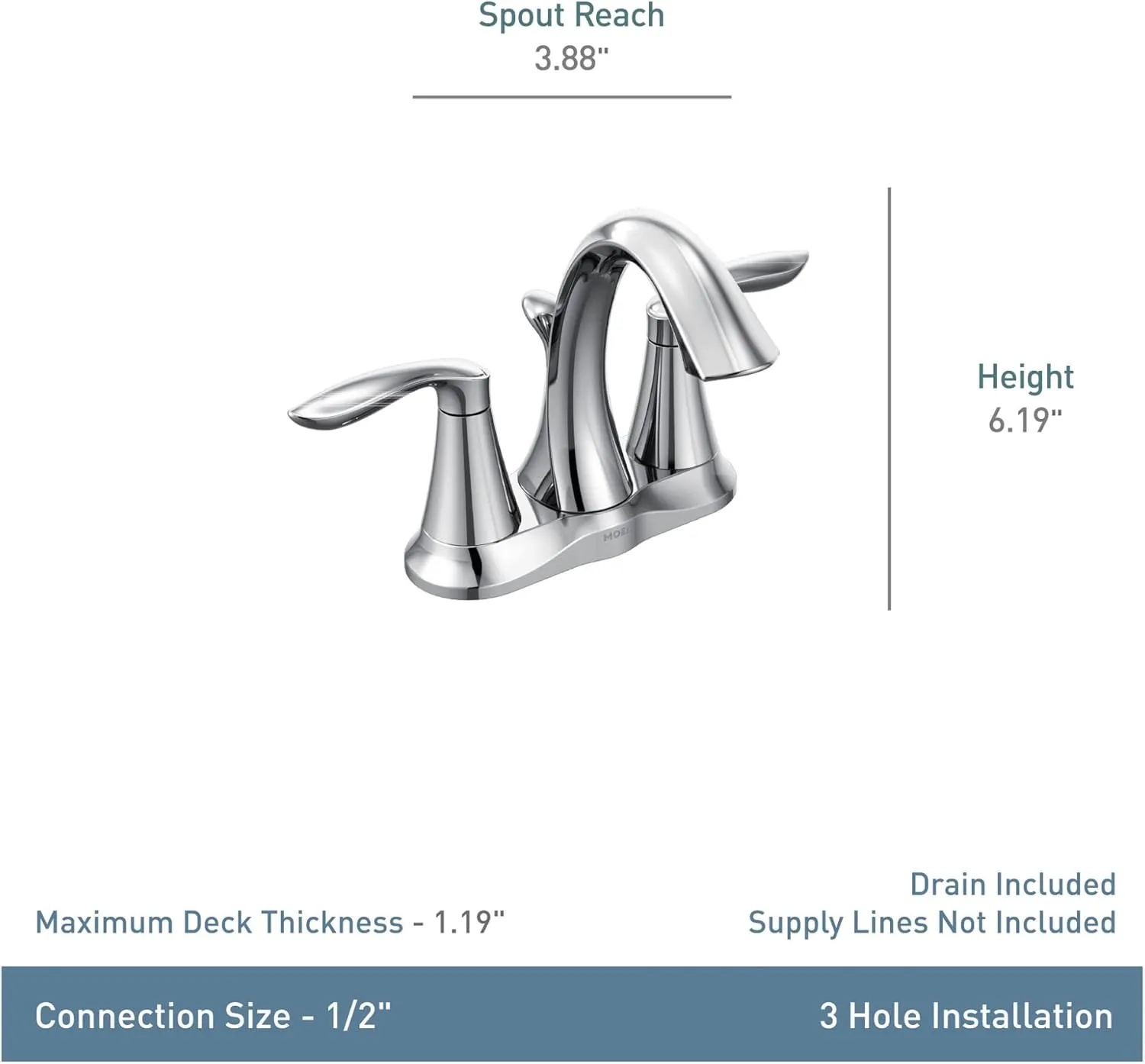 Moen Eva Oil-Rubbed Bronze Two-Handle Centerset Lavatory Faucet with Drain Assembly, Sink Faucet Bathroom 3-Hole for Standard 4-inch Countertop Setup, 6410ORB