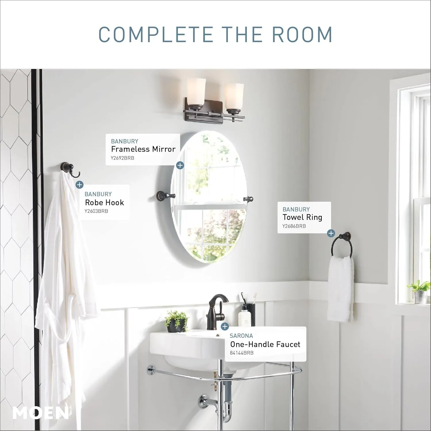 Moen Sarona Mediterranean Bronze One-Handle Single Hole Rustic Farmhouse Bathroom Faucet with Optional Deckplate, Traditional Bathroom Sink Faucet and Drain Assembly, 84144BRB
