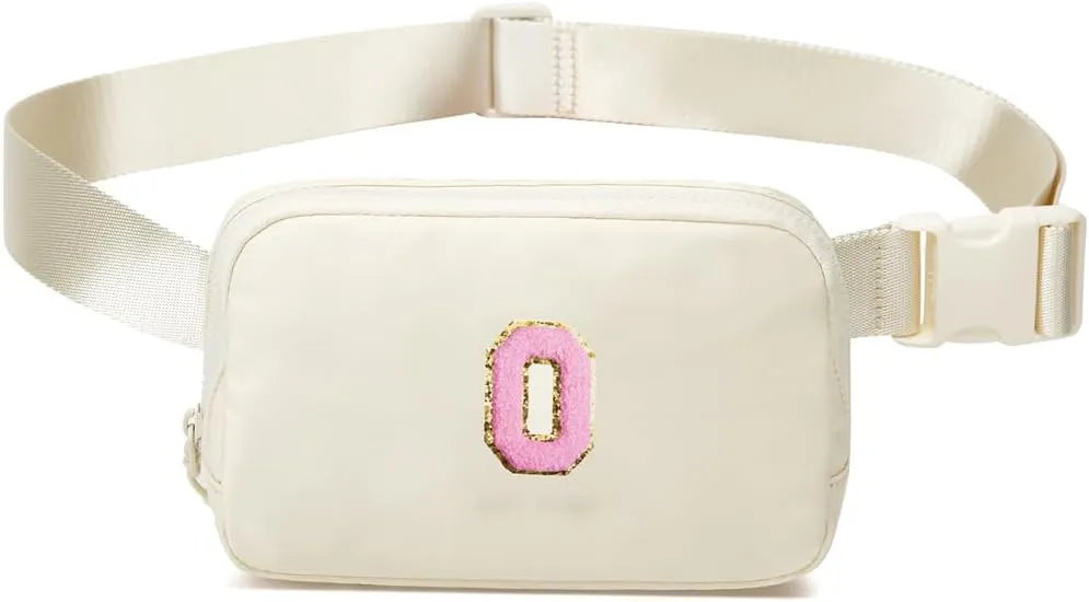 Molodo Belt Bag Small Crossbody Bag Purse with Initial Letter Embroidery Nylon Waterproof Fanny Pack Chest Bag for Outdoor
