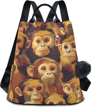 Monkey Art Painting Backpack for Women Anti Theft Large Fashion Travel Shoulder Bag Purse Rucksack Lightweight