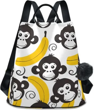 Monkey Face Bananas Backpack for Women Anti Theft Large Fashion Travel Shoulder Bag Purse Rucksack Lightweight
