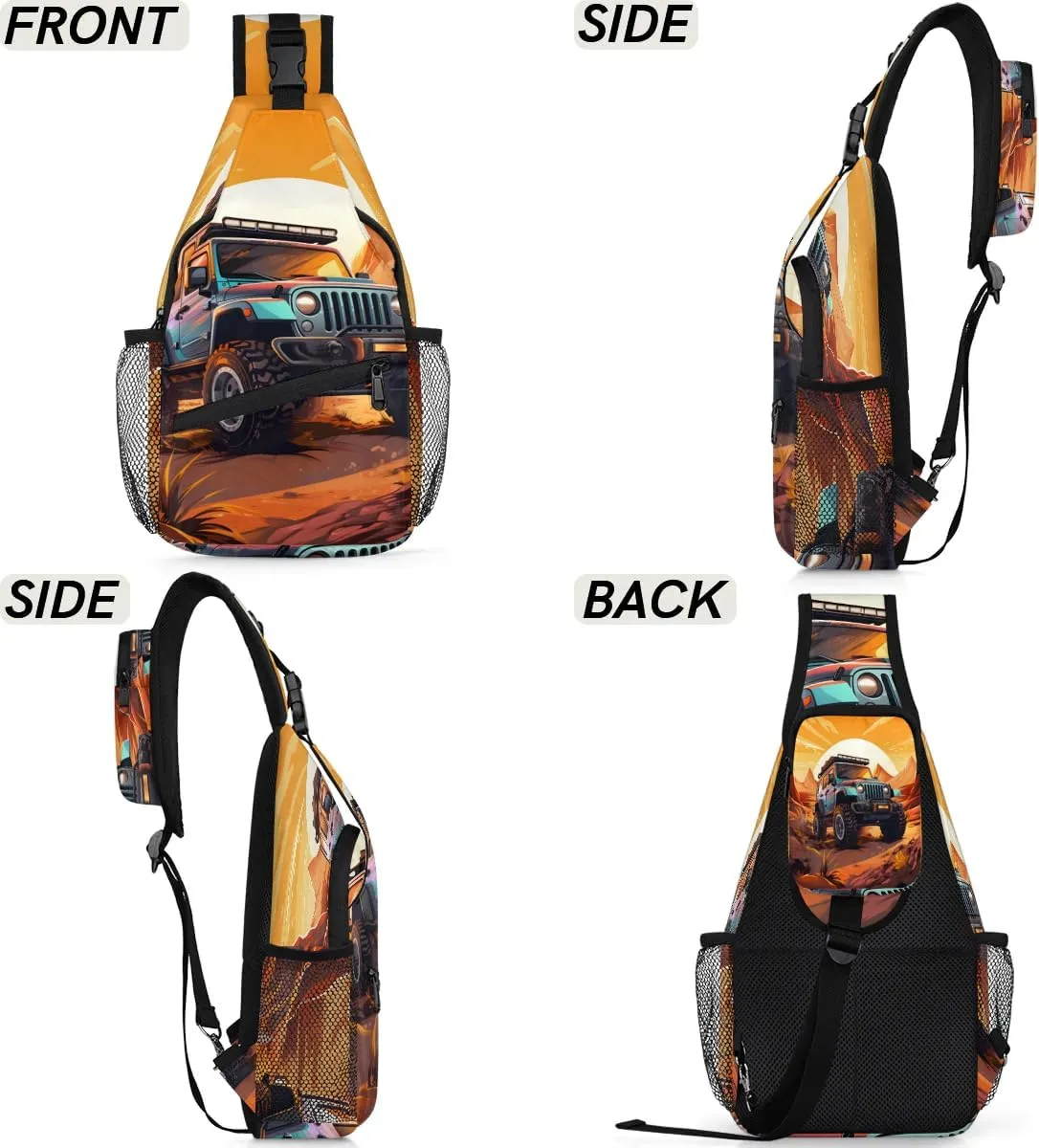 Monster Truck Car Sling Bag for Women Men, Waterproof Crossbody Sling Backpack Travel Outdoor Sports Chest Bag