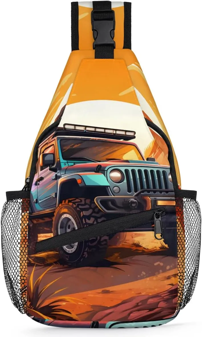 Monster Truck Car Sling Bag for Women Men, Waterproof Crossbody Sling Backpack Travel Outdoor Sports Chest Bag