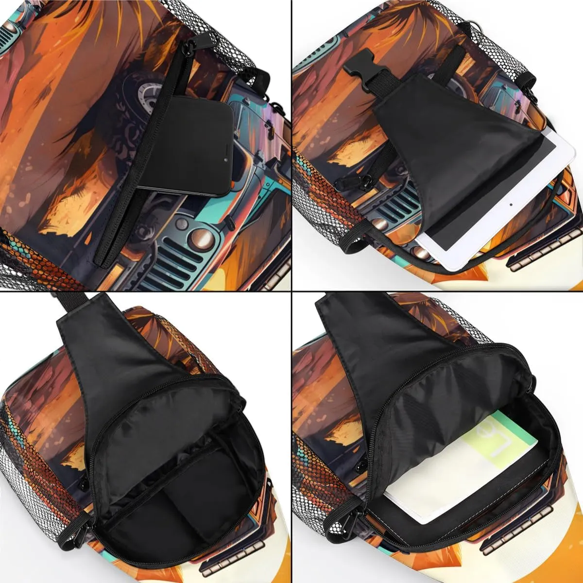 Monster Truck Car Sling Bag for Women Men, Waterproof Crossbody Sling Backpack Travel Outdoor Sports Chest Bag