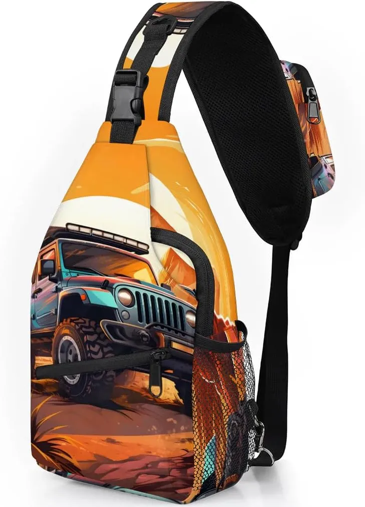 Monster Truck Car Sling Bag for Women Men, Waterproof Crossbody Sling Backpack Travel Outdoor Sports Chest Bag