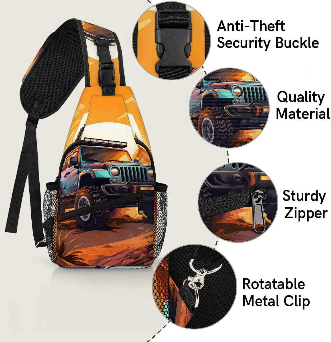 Monster Truck Car Sling Bag for Women Men, Waterproof Crossbody Sling Backpack Travel Outdoor Sports Chest Bag