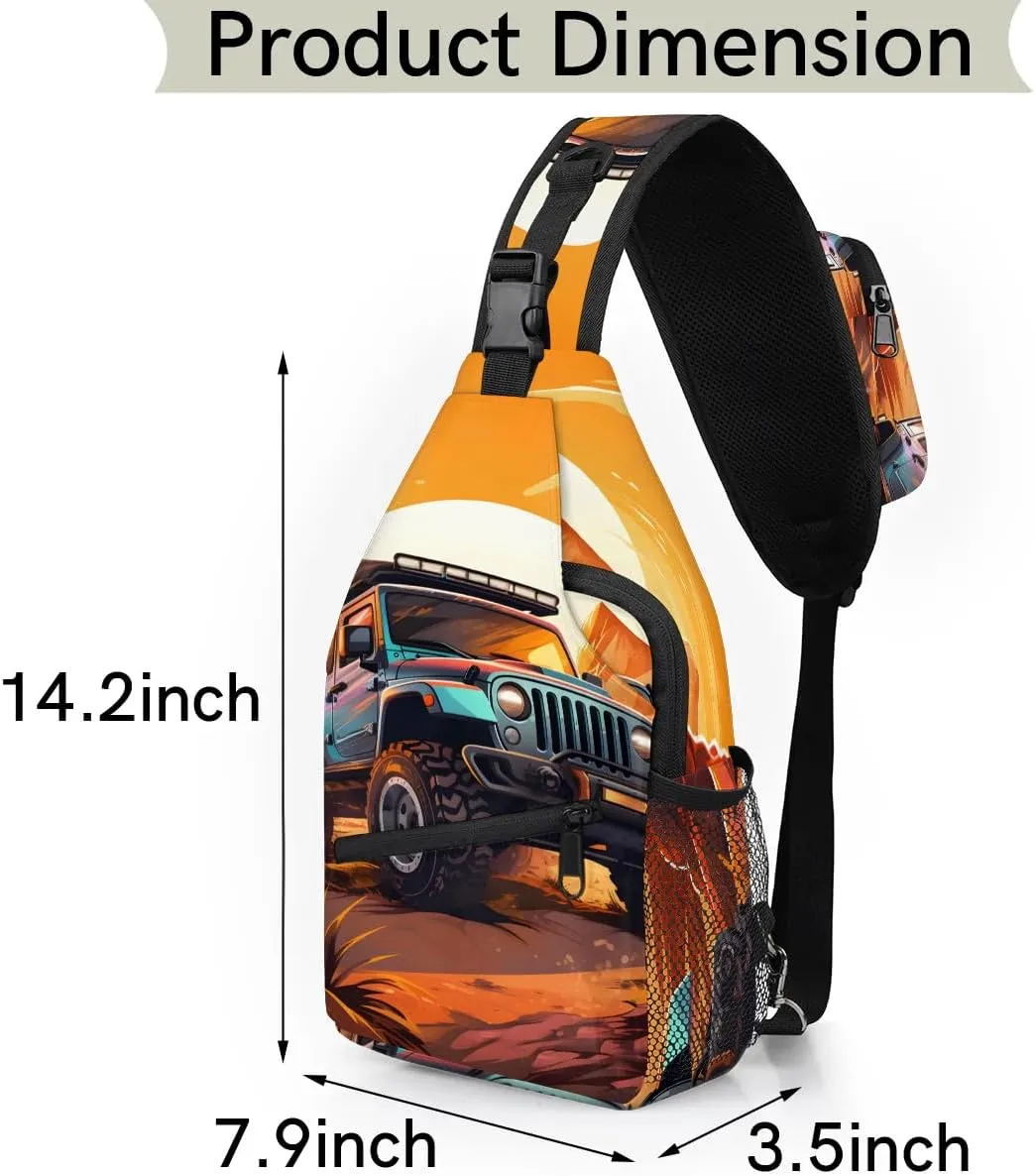 Monster Truck Car Sling Bag for Women Men, Waterproof Crossbody Sling Backpack Travel Outdoor Sports Chest Bag