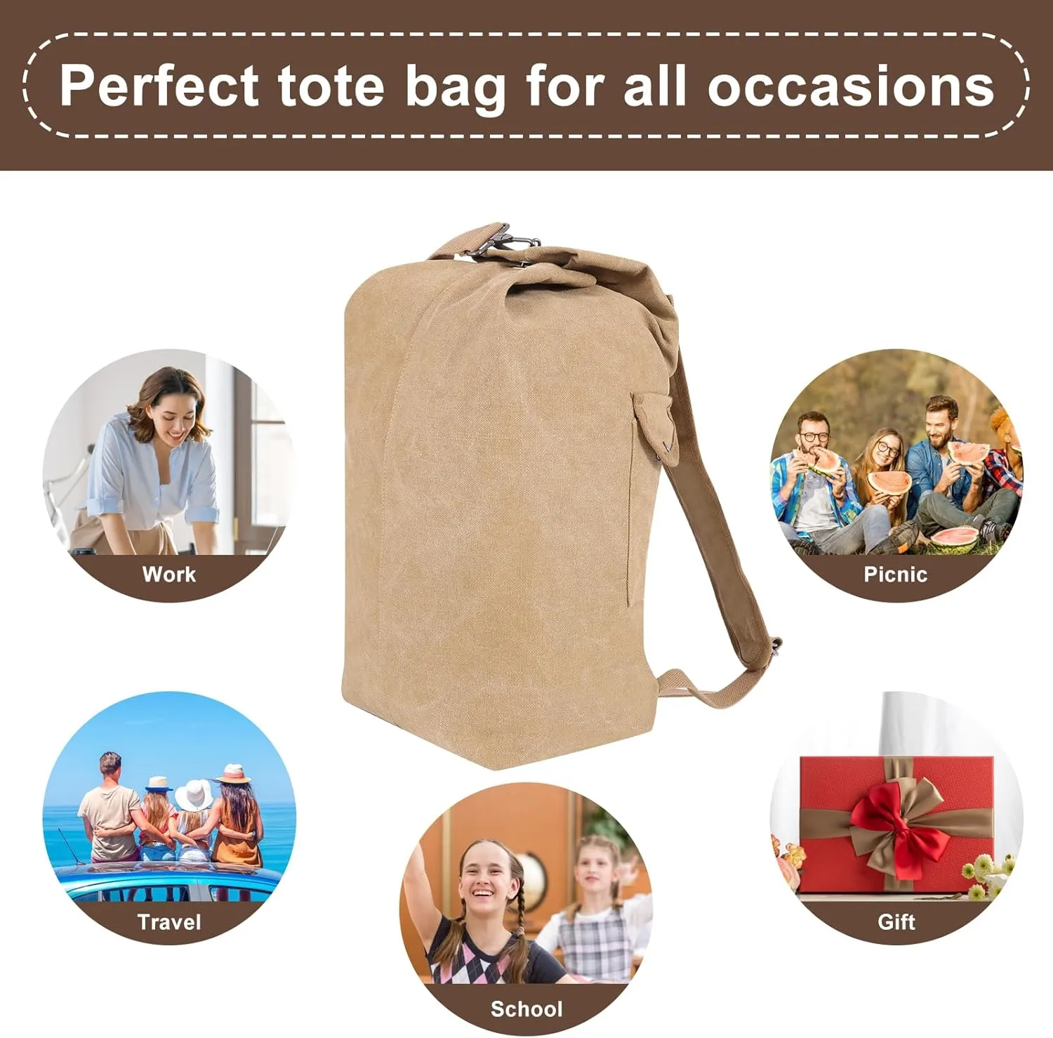 MosaiRudo Large Capacity Canvas Leisure Backpack Tactical Military Duffel Bags Travel Climbing Bag,Gym Bag Top Load for Outdoor Sports (Khaki, Upgrade L)