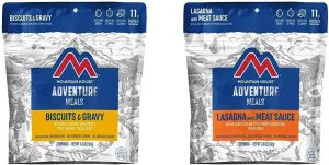 Mountain House Biscuits & Gravy and Lasagna with Meat Sauce | Freeze Dried Backpacking & Camping Food |2 Servings Each