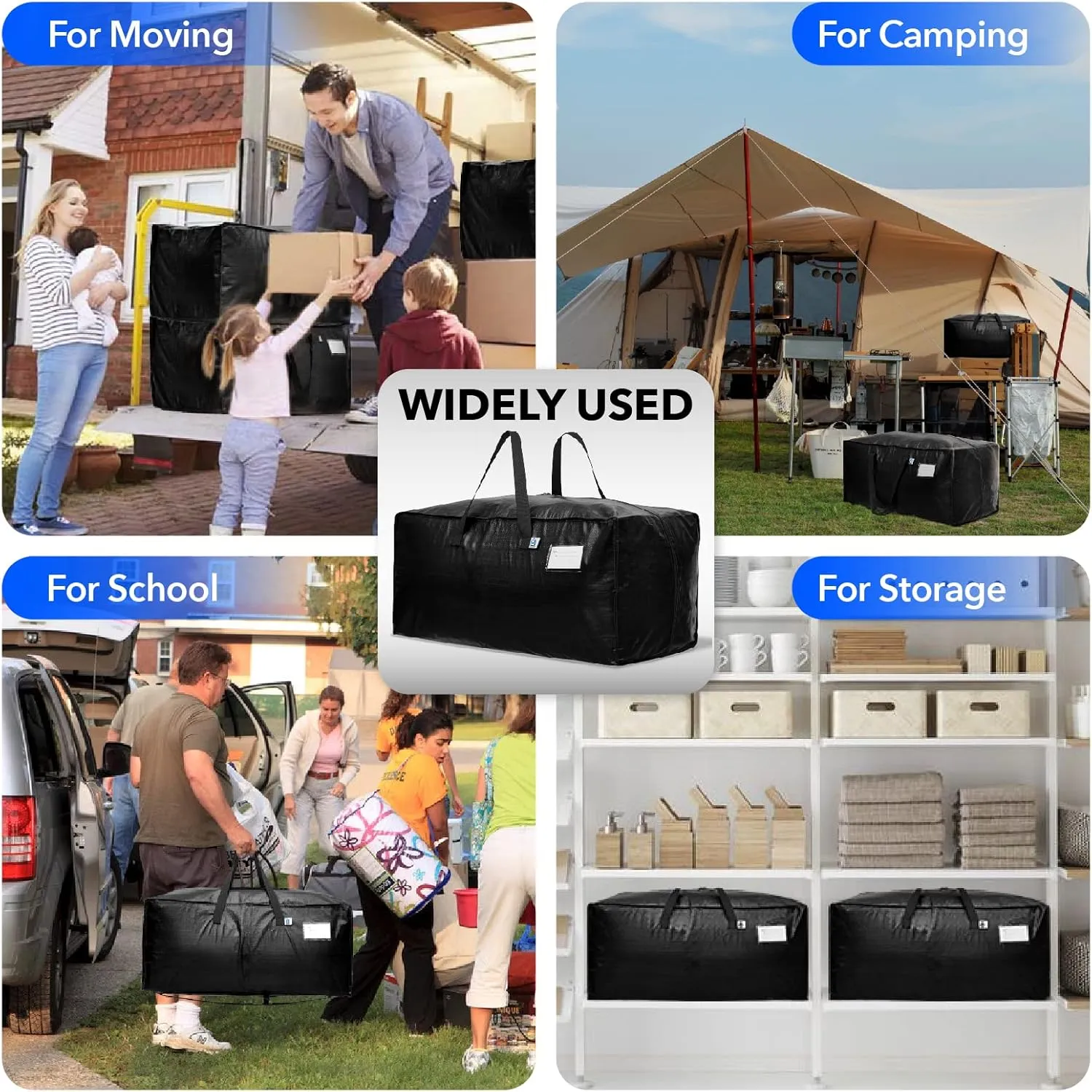 Moving Bags Heavy Duty,Extra Large Moving Bags for Travel/College Packing/Storage/Organization/Seasonal Clothes & Bedding Storage,Moving Supplies Bins,Compatible with Ikea Frakta Cart (Black,4 Pack)