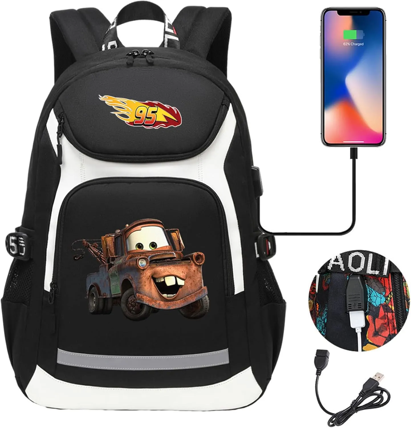 Multifunction USB Hiking Backpack The Cars Novelty Printed Bookbag-Lightweight Sturdy Knapsack for College