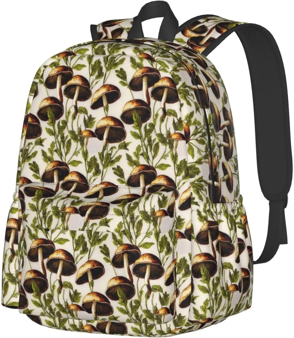 Mushrooms Green Leaves Laptop Commuter Backpack Shoulder Bag Casual Back Pack Daypack Bags With Side Pockets For Work Travel Daily Use