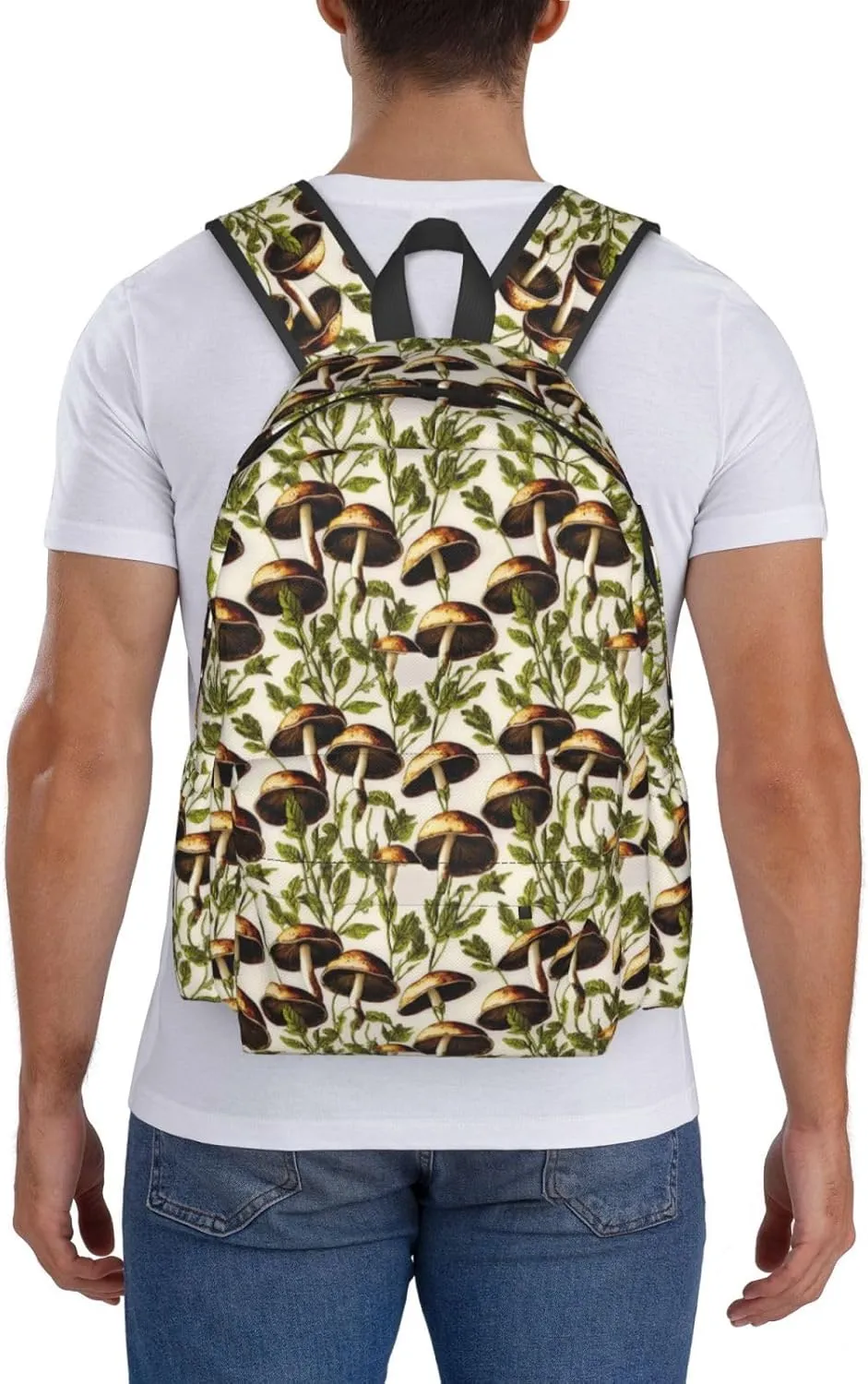 Mushrooms Green Leaves Laptop Commuter Backpack Shoulder Bag Casual Back Pack Daypack Bags With Side Pockets For Work Travel Daily Use