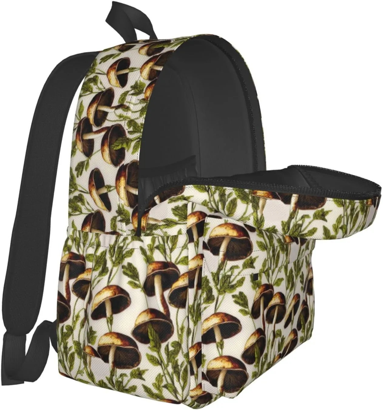 Mushrooms Green Leaves Laptop Commuter Backpack Shoulder Bag Casual Back Pack Daypack Bags With Side Pockets For Work Travel Daily Use