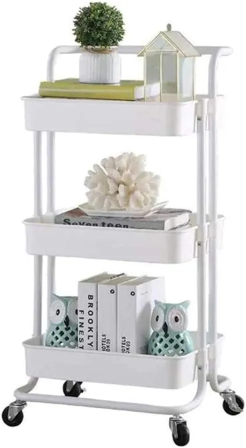 Muted White Tri-Tier Wheeled Kitchen or Multipurpose Cart
