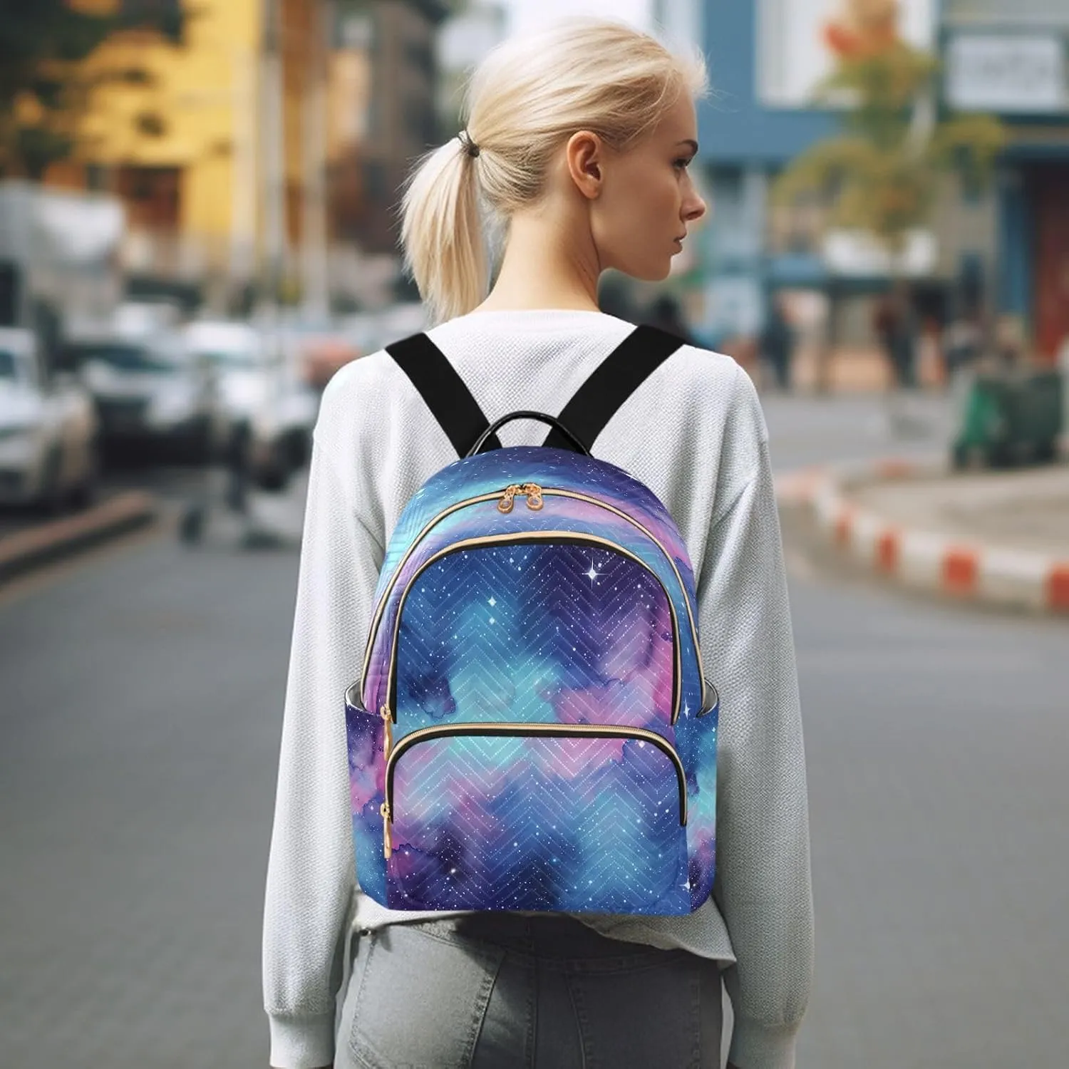 Nebula Starfield Blue Backpack Purse for Women Fashion Backpack Handbags with Anti-theft Back for Ladies Hiking M