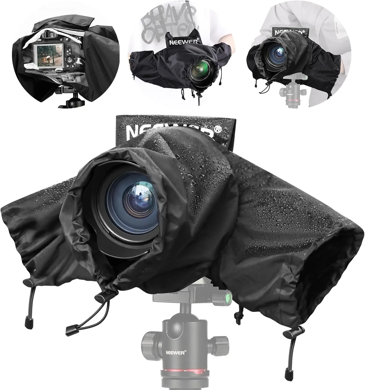 NEEWER Camera Rain Cover, Large Size Durable Nylon Raincoat Compatible with Canon Sony Nikon DSLR Mirrorless Vlog Camera & Lenses 300/400/500/600/800mm, with Sleeves/Drawstrings/Viewing Window, PB004