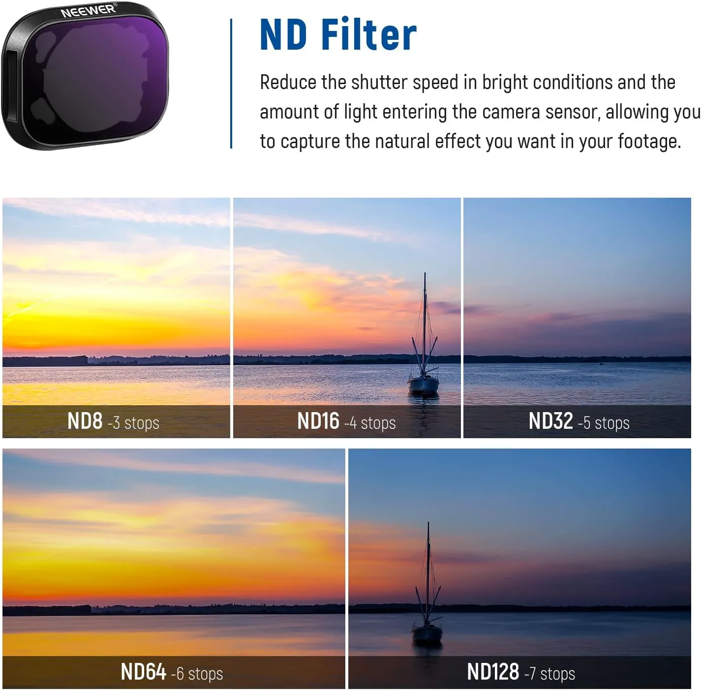 Neewer ND Filter Set Compatible with DJI Mini 3/Mini 3 Pro, 6 Pack CPL ND8 ND16 ND32 ND64 ND128 Neutral Density Filter Drone Lens Accessory, Multi Coated HD Optical Glass, Aluminum Alloy Frame