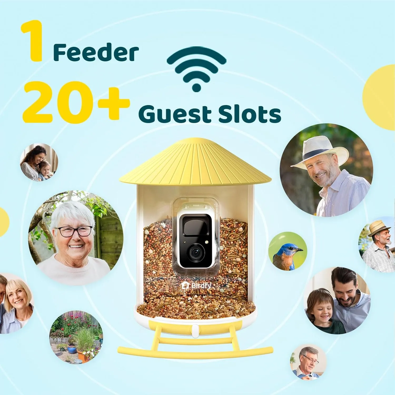 NETVUE Birdfy® AI Smart Bird Feeder with Camera, Lifetime AI Auto Capture Each Bird Come & Identify 6000  Bird Species, Cloud Storage Bird Videos & Birdwatching On Live, Ideal Present (Yellow)