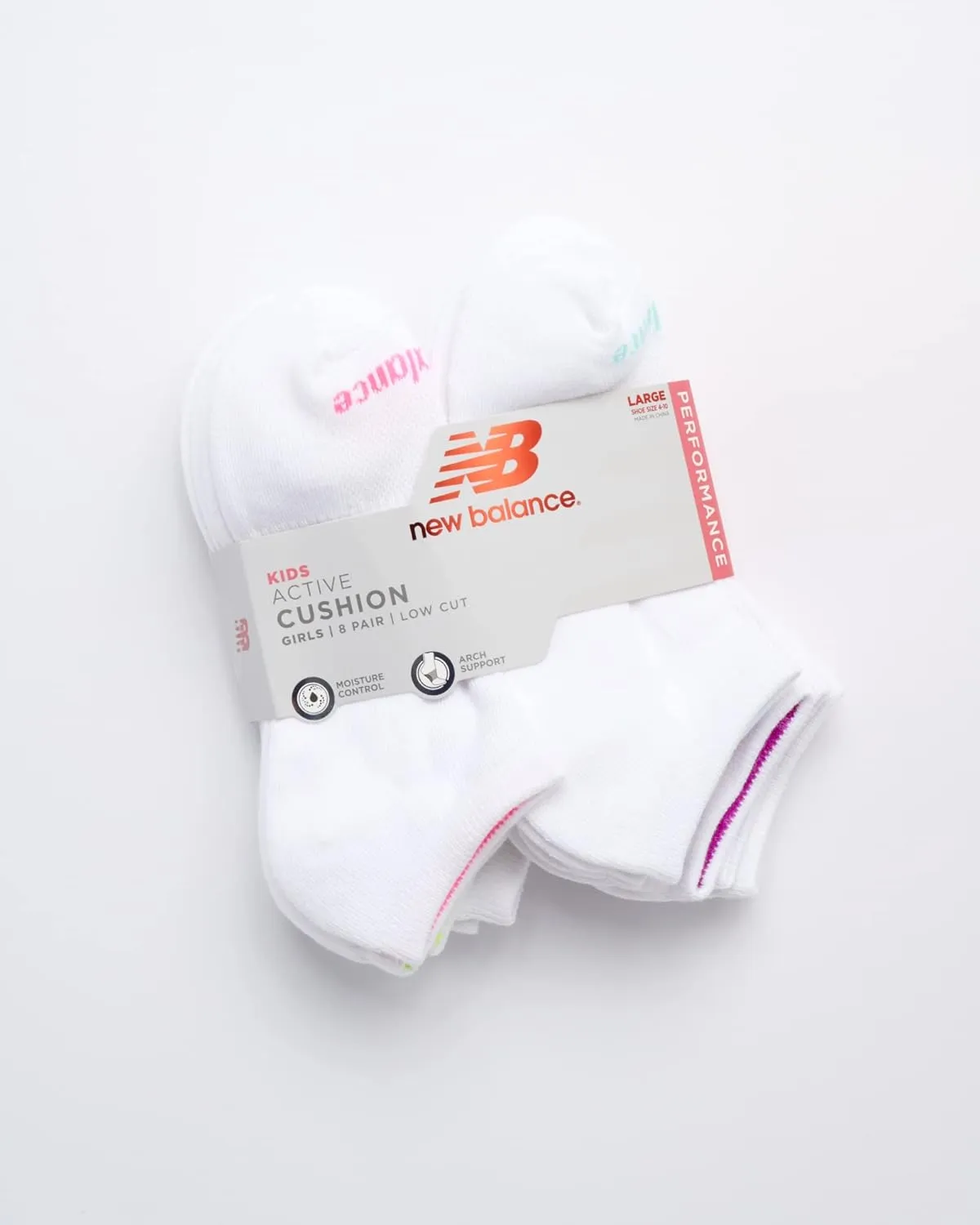 New Balance Girls' Performance Cushioned No Show Socks-8 Pairs-Breathable Mesh Arch Support