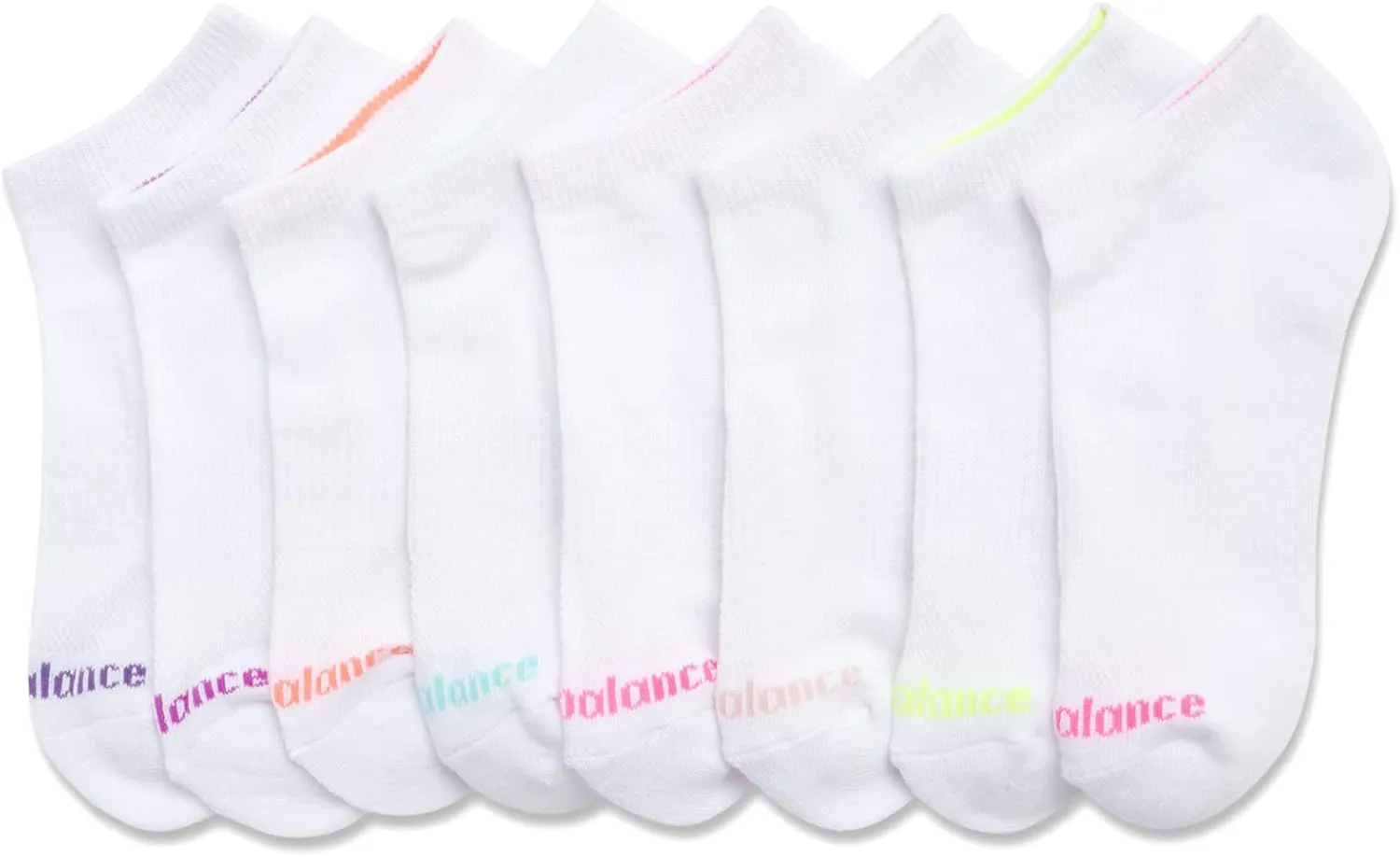 New Balance Girls' Performance Cushioned No Show Socks-8 Pairs-Breathable Mesh Arch Support