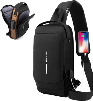 New Carbon Fiber Streamline Anti-theft Sling Bag, USB Charging Port Waterproof Crossbody Bag for Daily Trips, Travel