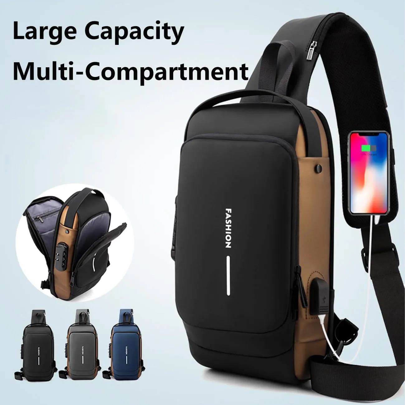 New Carbon Fiber Streamline Anti-theft Sling Bag, USB Charging Port Waterproof Crossbody Bag for Daily Trips, Travel