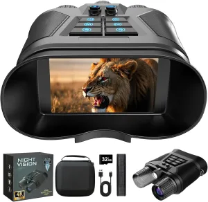 Night Vision Binoculars 5000mAh Night Vision Goggles 4K Video 40MP Images 8X Digital Zoom 7 Gear Adjustable Infrared Scope, 3.2" HD Screen Tactical Light Waterproof, 32GB Card for Outdoor