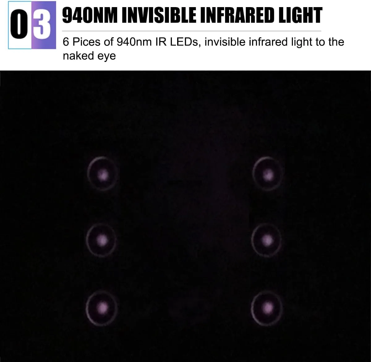 Night Vision IR Illuminators 940nm Invisible 6-LEDs Infrared Light IP65 Water-Resistant Outdoor Floodlight for Security Cameras (940nm IR, 15° Angle for 16mm Lens)