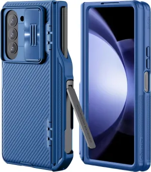 Nillkin for Galaxy Z Fold 5 Case with Detachable S Pen Holder, Hinge Protection & Metal Kickstand & Slide Camera Cover & Wireless Charging, Shockproof Slim Phone Case for Galaxy Z Fold 5 5G 2023, Blue