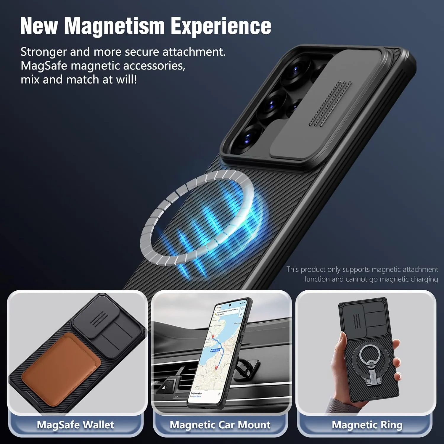 Nillkin for Samsung Galaxy S25 Ultra Magnetic Case with Camera Cover, [Magnet Accessories] Mil-Grade Shockproof Protective Hard Cover Slim Phone Case for Galaxy S25 Ultra Cases 6.9'' Black