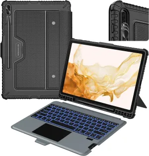 Nillkin for Samsung Galaxy S7 FE/ S7  Plus/ S8  Plus 12.4 Inch Keyboard Case,7 Backlight Colors, Magic Trackpad,S Pen Holder,Slide Camera Cover Compatible with Galaxy S8 Plus Tablet Case with Keyboard