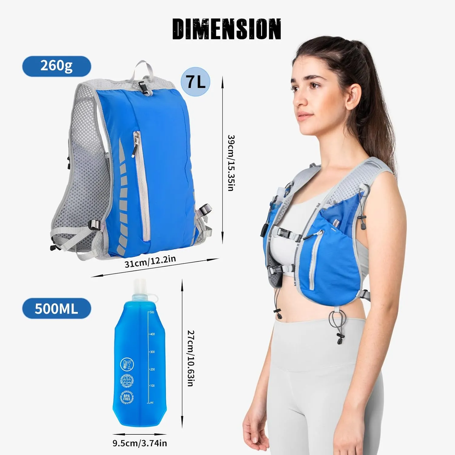 NONSAR Running Vest Backpack 7L, Running Vest for Men Women, Lightweight Pack with 500ml Soft Flask, Adjustable Chest Straps and Reflective Running Hydration Vest for Running Hiking Cycling Camping