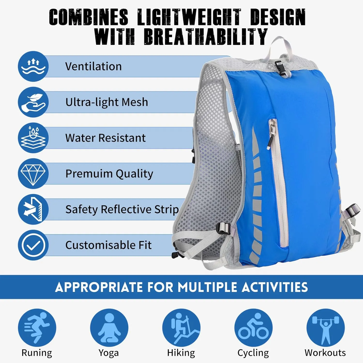 NONSAR Running Vest Backpack 7L, Running Vest for Men Women, Lightweight Pack with 500ml Soft Flask, Adjustable Chest Straps and Reflective Running Hydration Vest for Running Hiking Cycling Camping