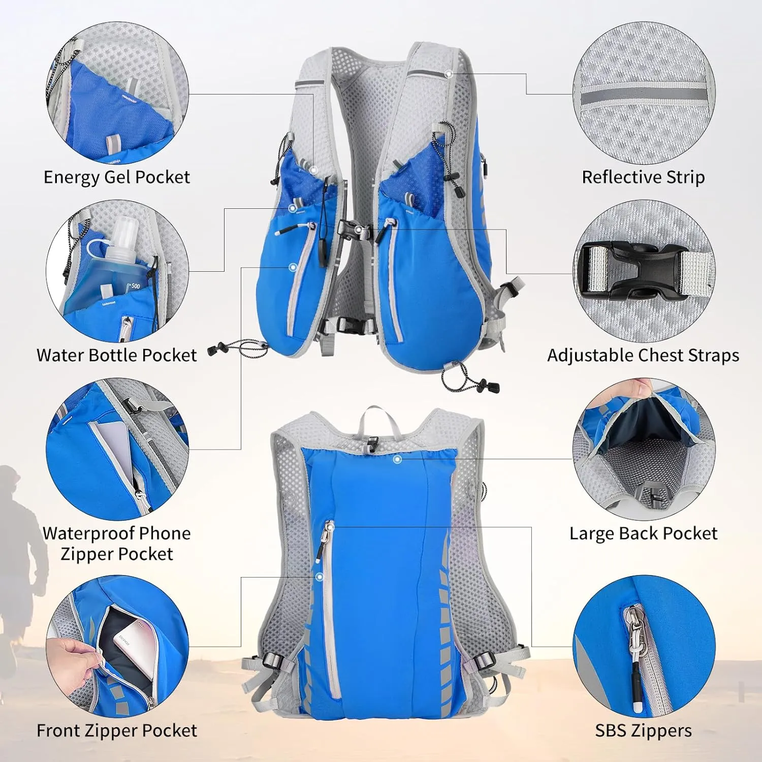 NONSAR Running Vest Backpack 7L, Running Vest for Men Women, Lightweight Pack with 500ml Soft Flask, Adjustable Chest Straps and Reflective Running Hydration Vest for Running Hiking Cycling Camping