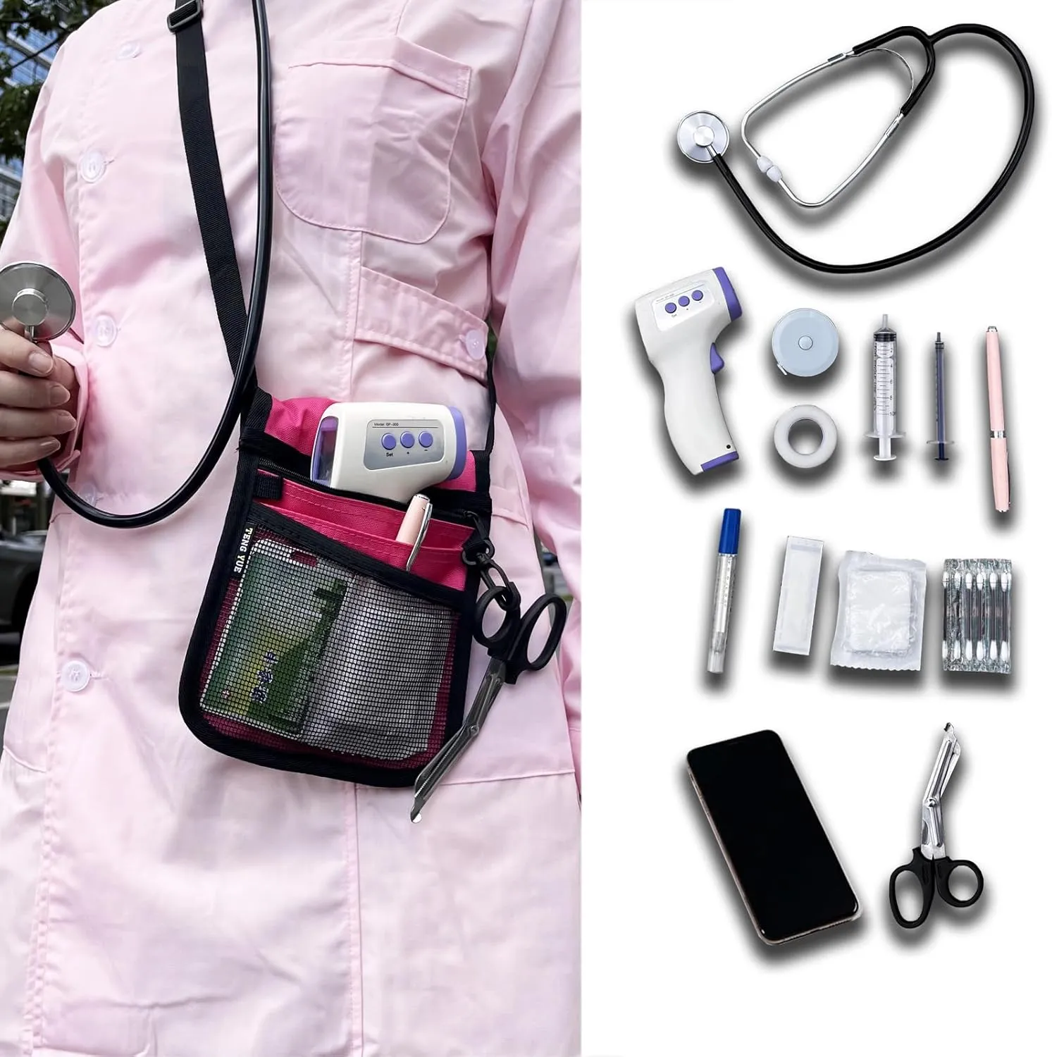 Nurse Fanny Pack for Women,Nursing Fanny Pack for Nurses,Nurse Waist Bag,Nurse Pocket Organizer with Adjustable Shoulder and Waist Strap for Medical Supplies(pink)
