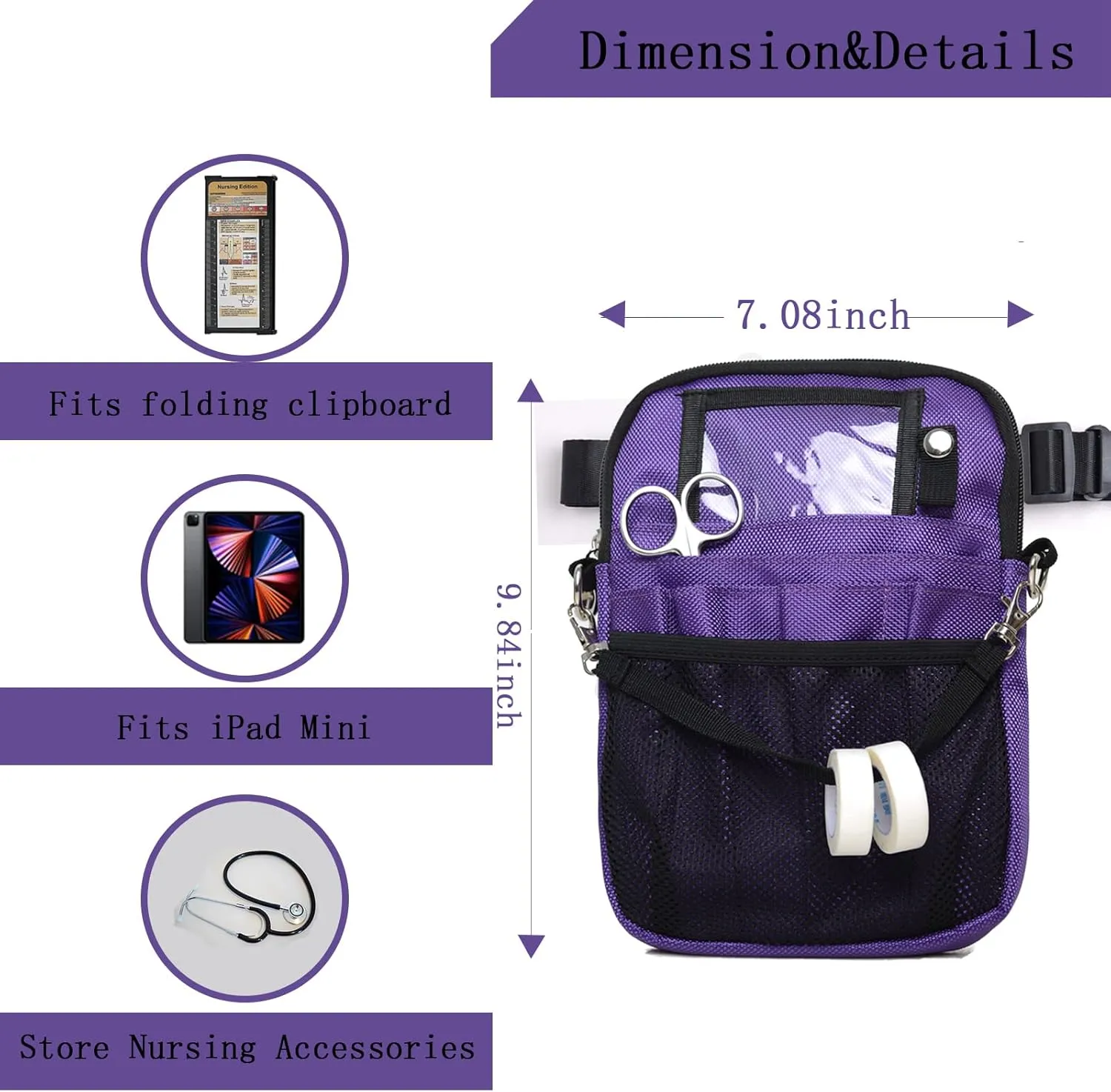 Nurse Fanny Pack, Multi Compartment Nursing Fanny Pack with Pockets | Utility Waist Bag for Work Supplies, Suit for Nurses,RN, Vet, EMT(Purple)
