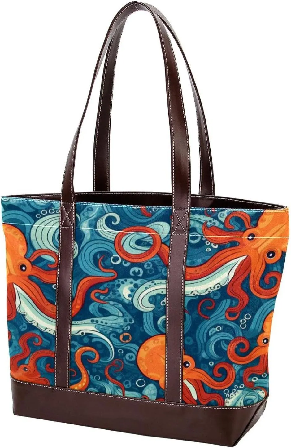 Octopus Art-1603 Tote Bags Durable Leather Canvas Purses and Handbags for Women Top Handle Shoulder Satchel Hobo Bags