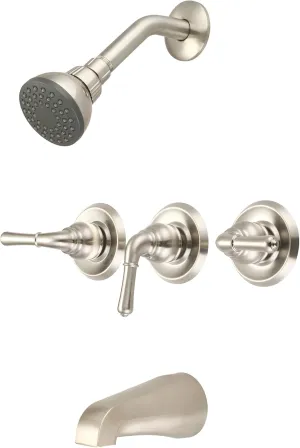 Olympia Faucets P-3230-BN Three Handle Tub/Shower Set, Tarnish Resistant PVD Brushed Nickel Finish
