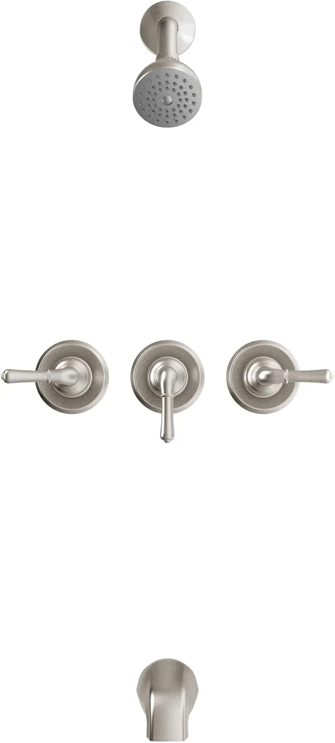Olympia Faucets P-3230-BN Three Handle Tub/Shower Set, Tarnish Resistant PVD Brushed Nickel Finish