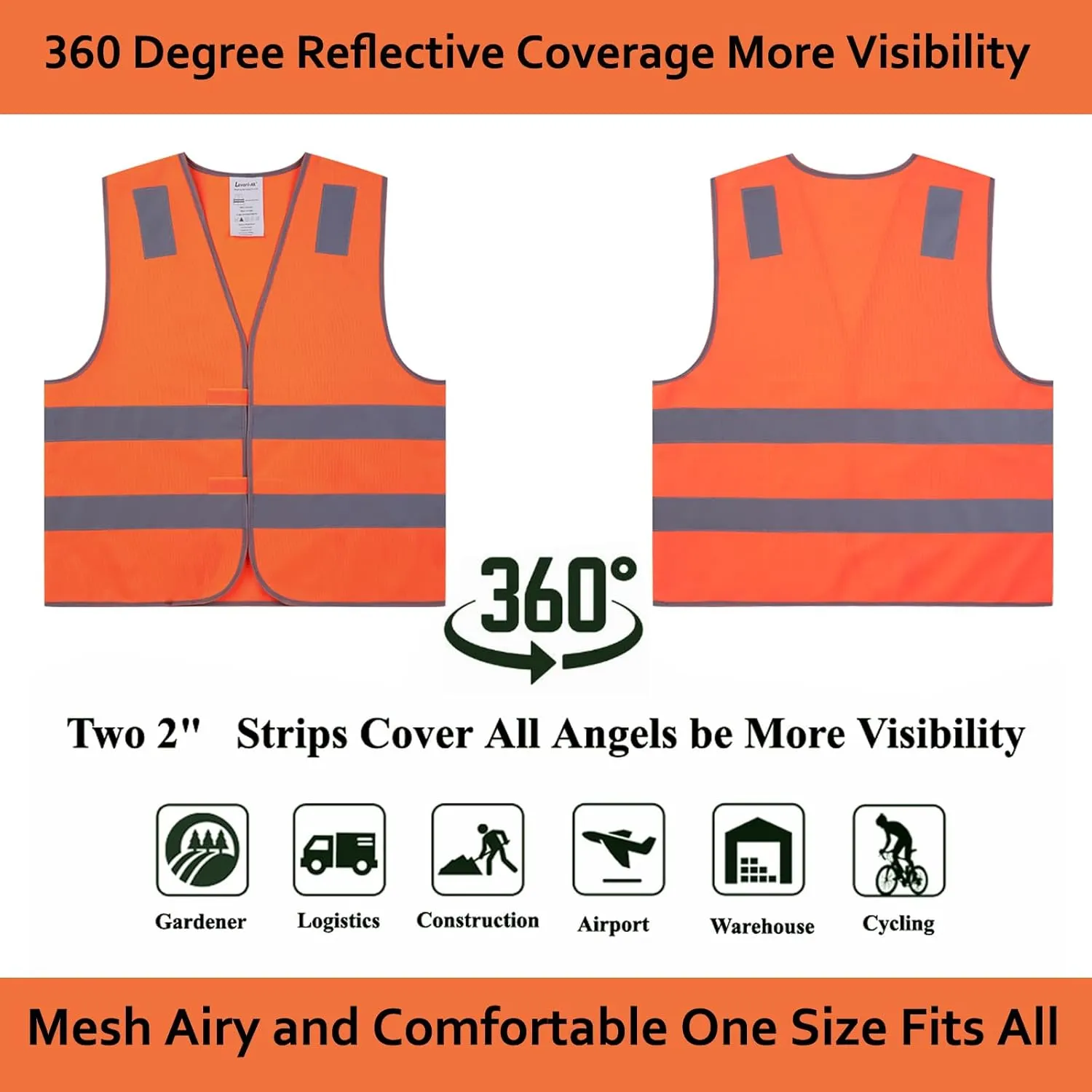 Orange Safety Vests 10 Pack,Reflective High Visibility Construction Working Vest for Men,Woman,Pockets,Hi Vis Mesh and Neon Silver Strip