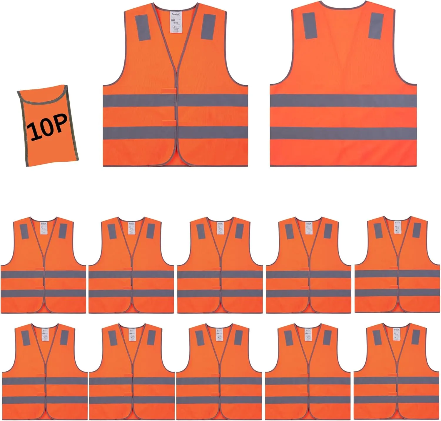 Orange Safety Vests 10 Pack,Reflective High Visibility Construction Working Vest for Men,Woman,Pockets,Hi Vis Mesh and Neon Silver Strip