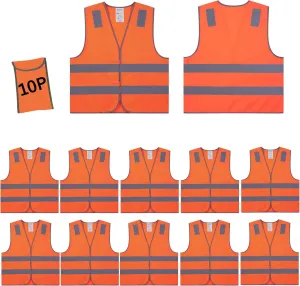 Orange Safety Vests 10 Pack,Reflective High Visibility Construction Working Vest for Men,Woman,Pockets,Hi Vis Mesh and Neon Silver Strip
