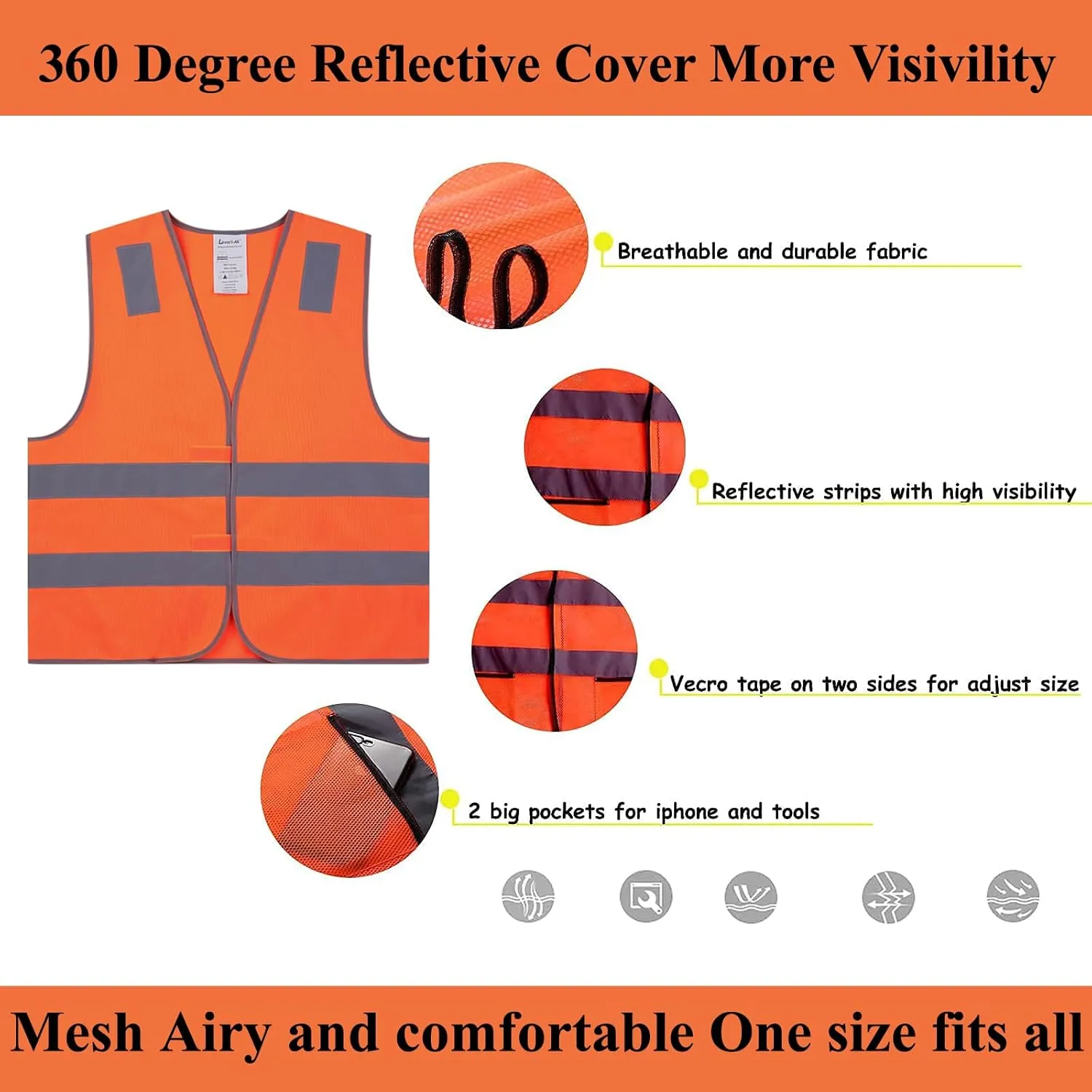 Orange Safety Vests 10 Pack,Reflective High Visibility Construction Working Vest for Men,Woman,Pockets,Hi Vis Mesh and Neon Silver Strip