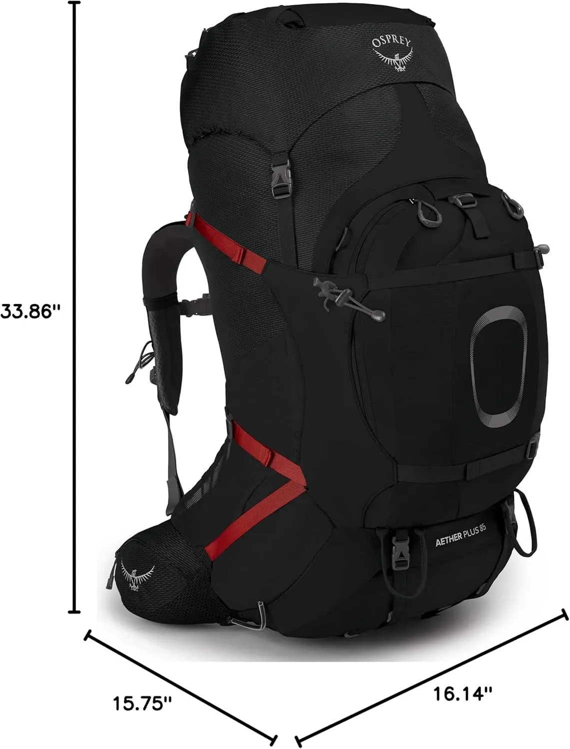Osprey Aether Plus 85L Men's Backpacking Backpack, Black, L/XL
