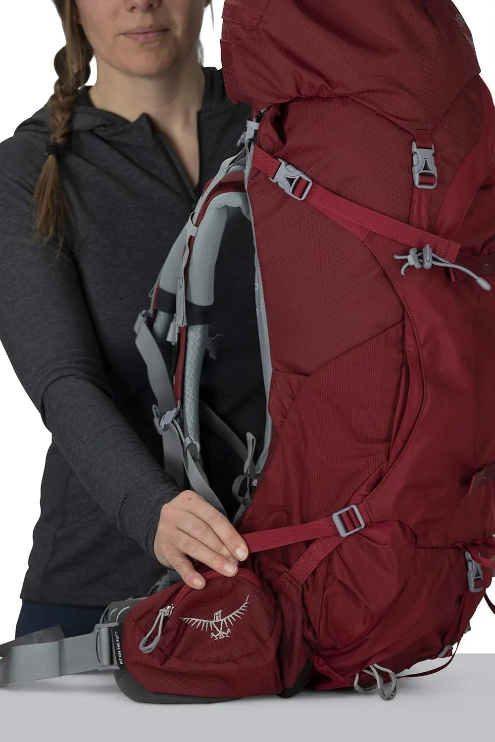 Osprey Ariel 55L Women's Backpacking Backpack, Claret Red, WXS/S